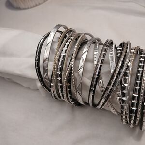 Elegant Silver and Black Bangle Set